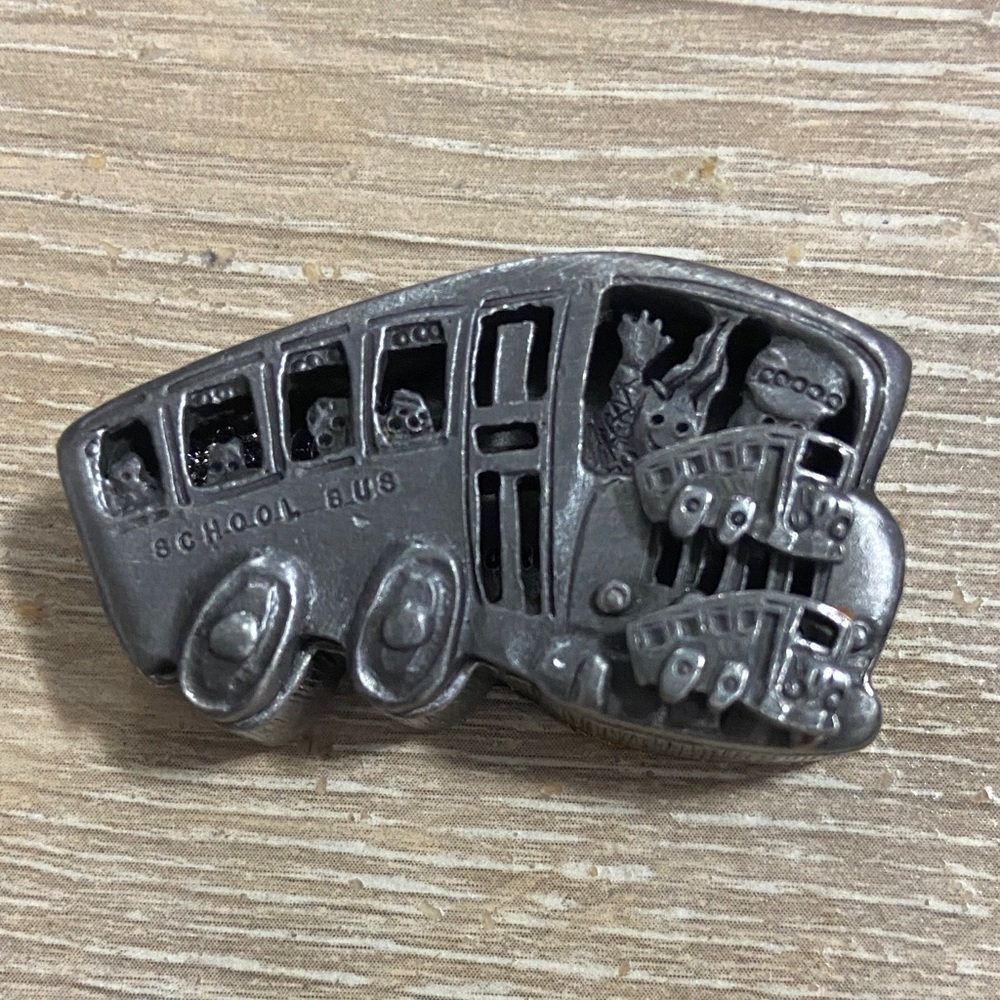 VTG Torino Pewter School Bus Jewelry Necklace Brooch Earrings Trinket Box Set